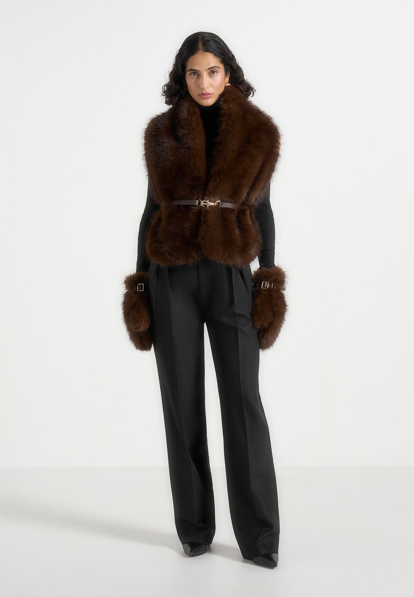 lira-fur-gilet-with-belt-dark-brown