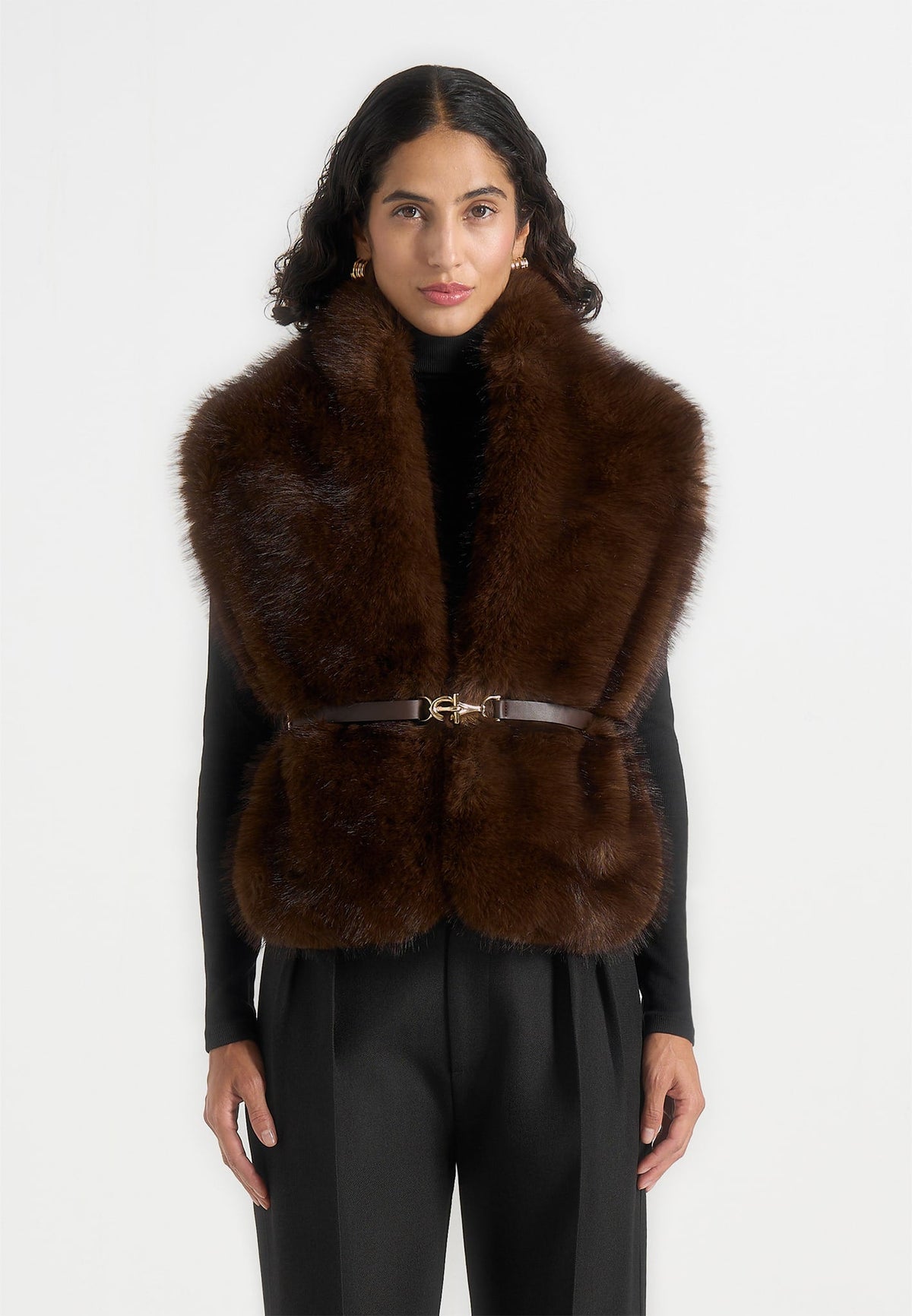 lira-fur-gilet-with-belt-dark-brown