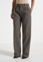 Julie - Herringbone Wool Twin Pleat Trousers - Grey
