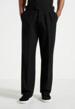 Pierre - Relaxed Fit Pleated Tailored Trousers - Black