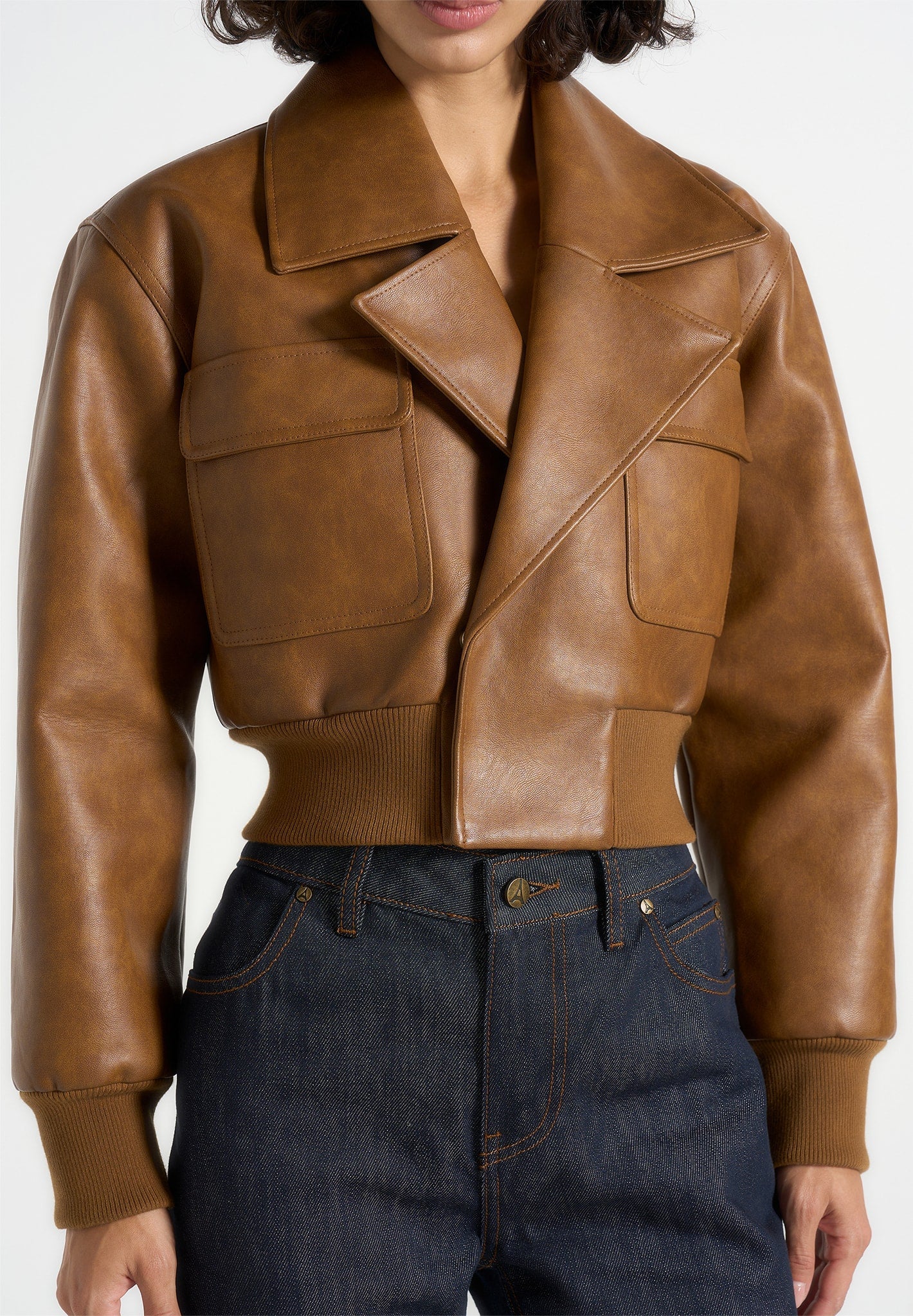 Cosette - Vintage Leather Lapel Bomber Jacket - Brown