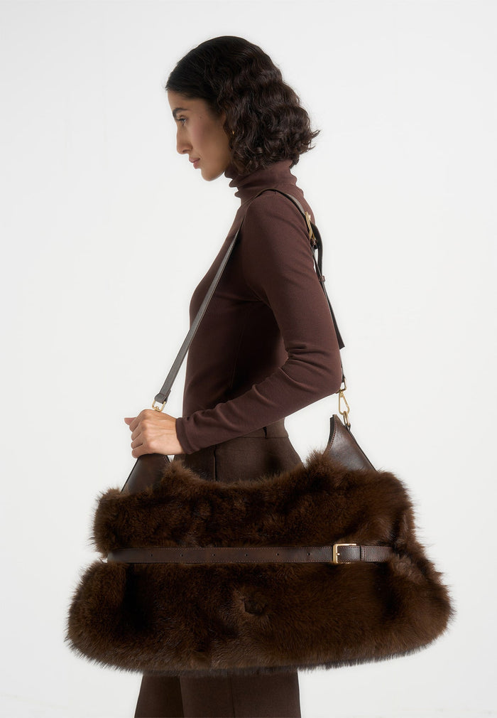 Cali - Fur Duffel Bag  - Brown