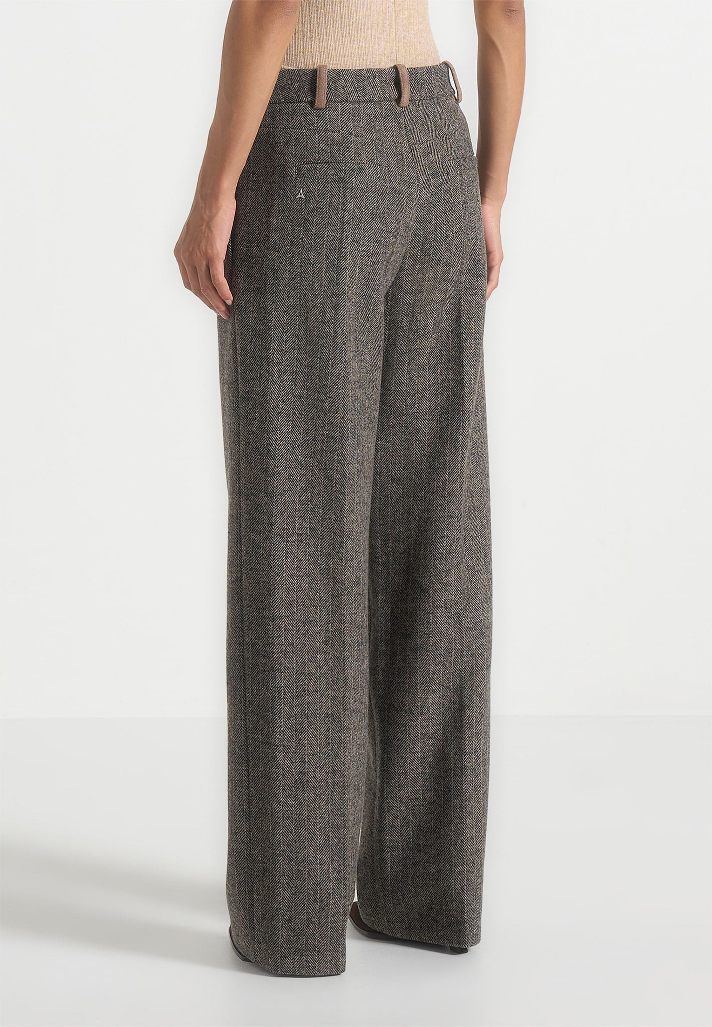 Julie - Herringbone Wool Twin Pleat Trousers - Grey