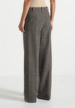 Julie - Herringbone Wool Twin Pleat Trousers - Grey
