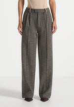 Julie - Herringbone Wool Twin Pleat Trousers - Grey