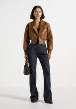 Cosette - Vintage Leather Lapel Bomber Jacket - Brown