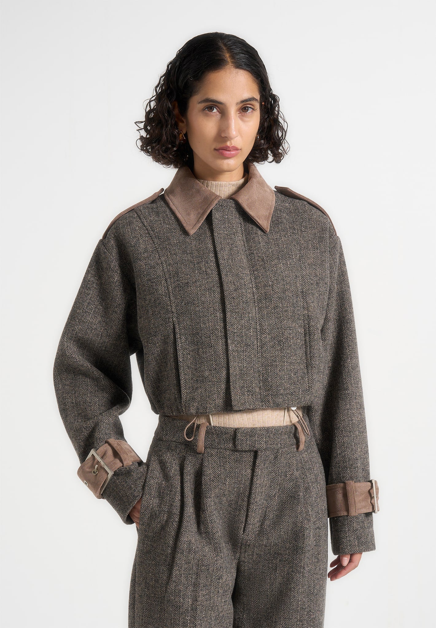 galia-herringbone-and-suede-bungee-hem-jacket-grey