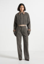 Galia - Herringbone and Suede Bungee Hem Jacket - Grey
