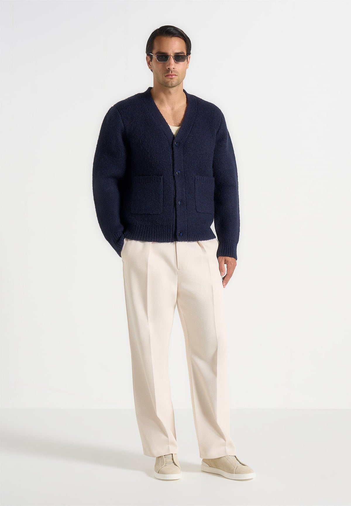 KW002 - Wool Knit Cardigan - Navy