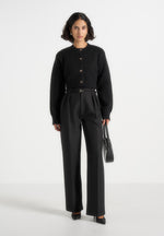 Caren - Brushed Wool Knit Cardigan - Black