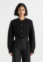 Caren - Brushed Wool Knit Cardigan - Black