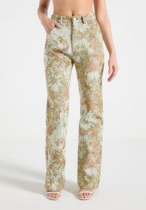 Florence - Jacquard High Rise Straight Leg Jeans - Sage