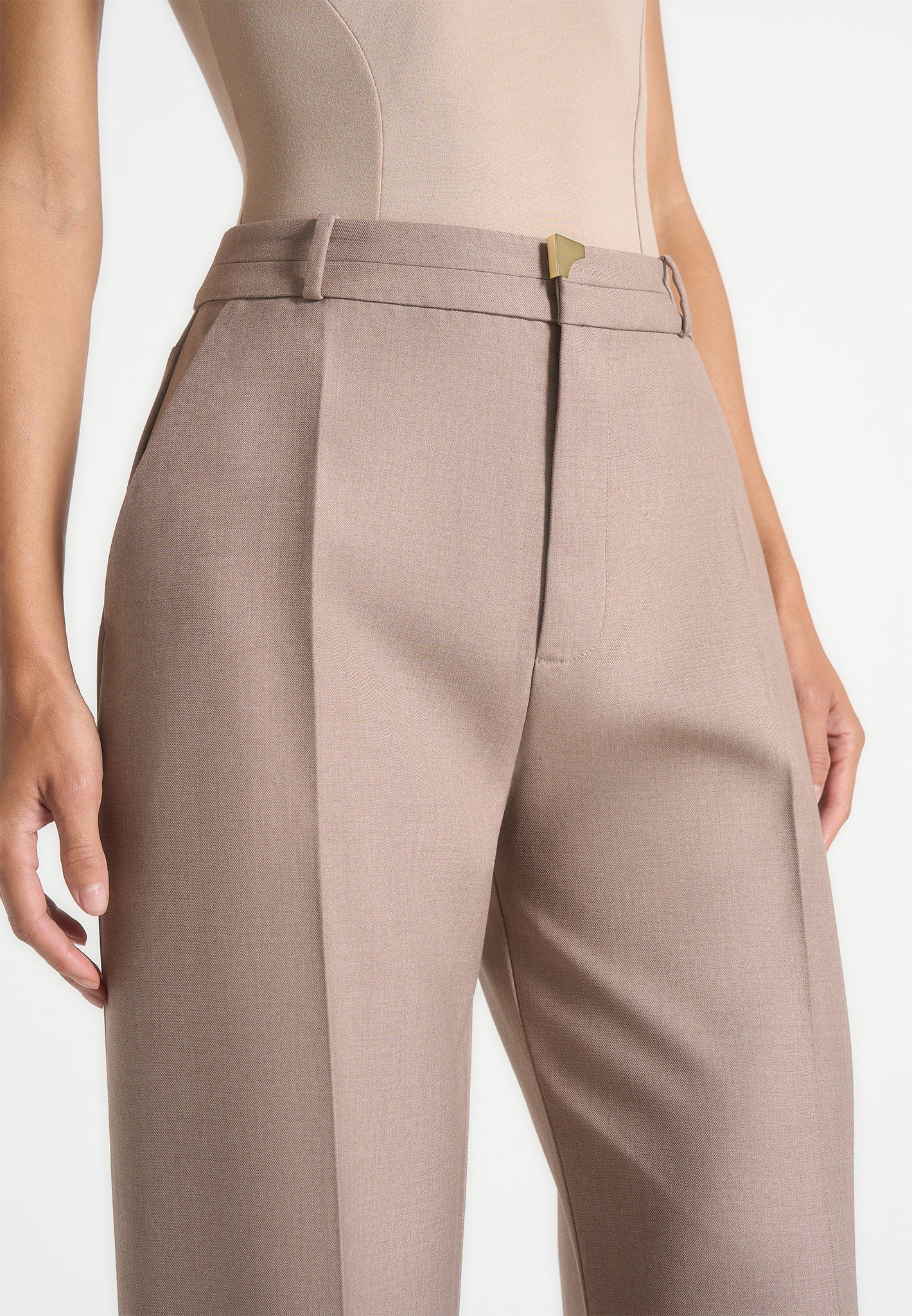 Doria - Tailored Trousers With Waistband Detail - Taupe 