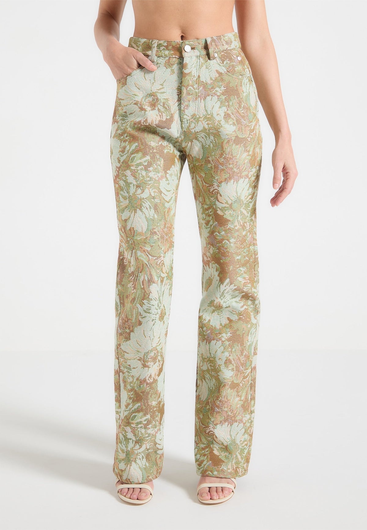 Gia - Jacquard High Rise Straight Leg Jeans - Sage