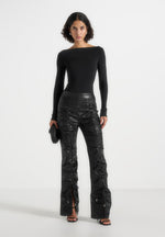 Leather Ruched Trousers - Black