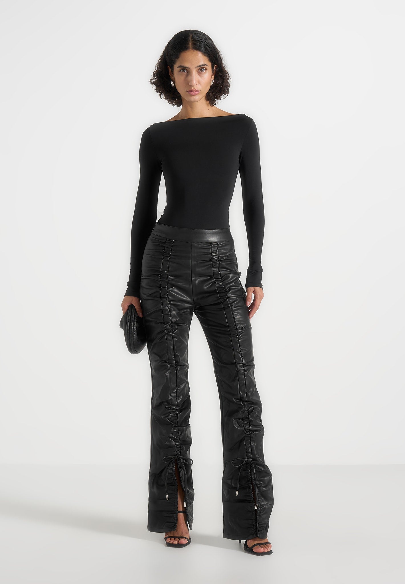 vegan-leather-ruched-trousers-black