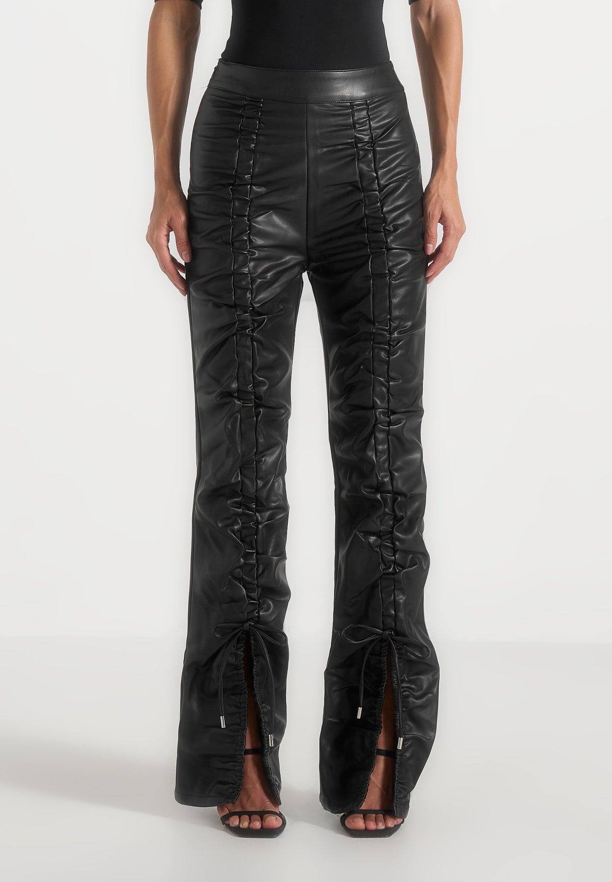 Leather Ruched Pants - Black