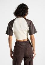 Juline - Leather Corset T-Shirt - Cream/Brown