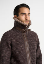 Ariel - Unisex Plush Collar Speckled Knit Jacket - Brown