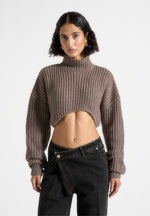 Olia - Curved Hem Knitted Jumper - Taupe