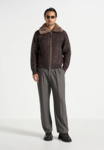 Ariel - Unisex Plush Collar Speckled Knit Jacket - Brown