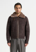 ariel-unisex-plush-collar-speckled-knit-jacket-brown
