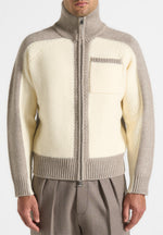 René - Colour Block Zip Through Cardigan - Cream/Beige
