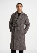 Ben - Herringbone Double Breasted Belted Coat - Brown