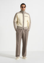 René - Colour Block Zip Through Cardigan - Cream/Beige