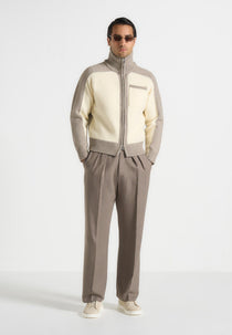 René - Colour Block Zip Through Cardigan - Cream/Beige