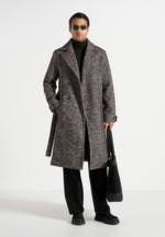 Ben - Herringbone Double Breasted Belted Coat - Brown