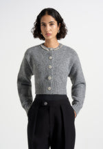 Caren - Embellished Brushed Wool Knit Cardigan - Grey