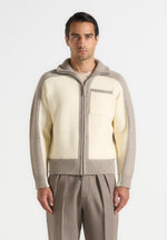 René - Colour Block Zip Through Cardigan - Cream/Beige