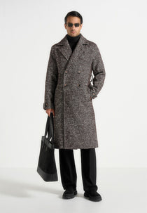 Ben - Herringbone Double Breasted Belted Coat - Brown
