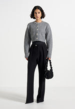 Caren - Embellished Brushed Wool Knit Cardigan - Grey