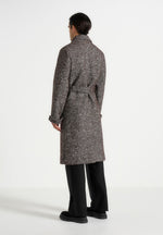 Ben - Herringbone Double Breasted Belted Coat - Brown