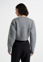 Caren - Embellished Brushed Wool Knit Cardigan - Grey