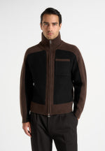René - Colour Block Zip Through Cardigan - Black/Brown