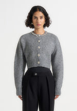Caren - Embellished Brushed Wool Knit Cardigan - Grey