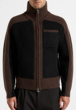 René - Colour Block Zip Through Cardigan - Black/Brown