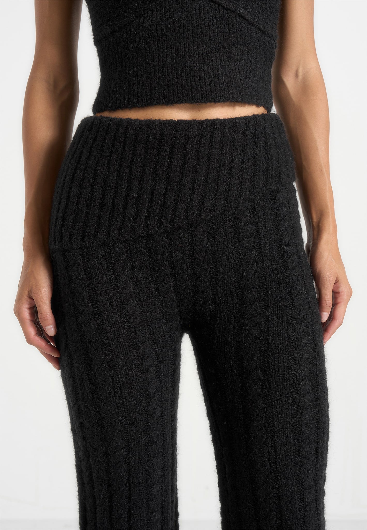 Elvy - Cable Knit Foldover Fit & Flare Bottoms - Black