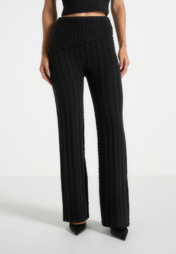 Elvy - Cable Knit Foldover Fit & Flare Bottoms - Black