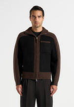 René - Colour Block Zip Through Cardigan - Black/Brown