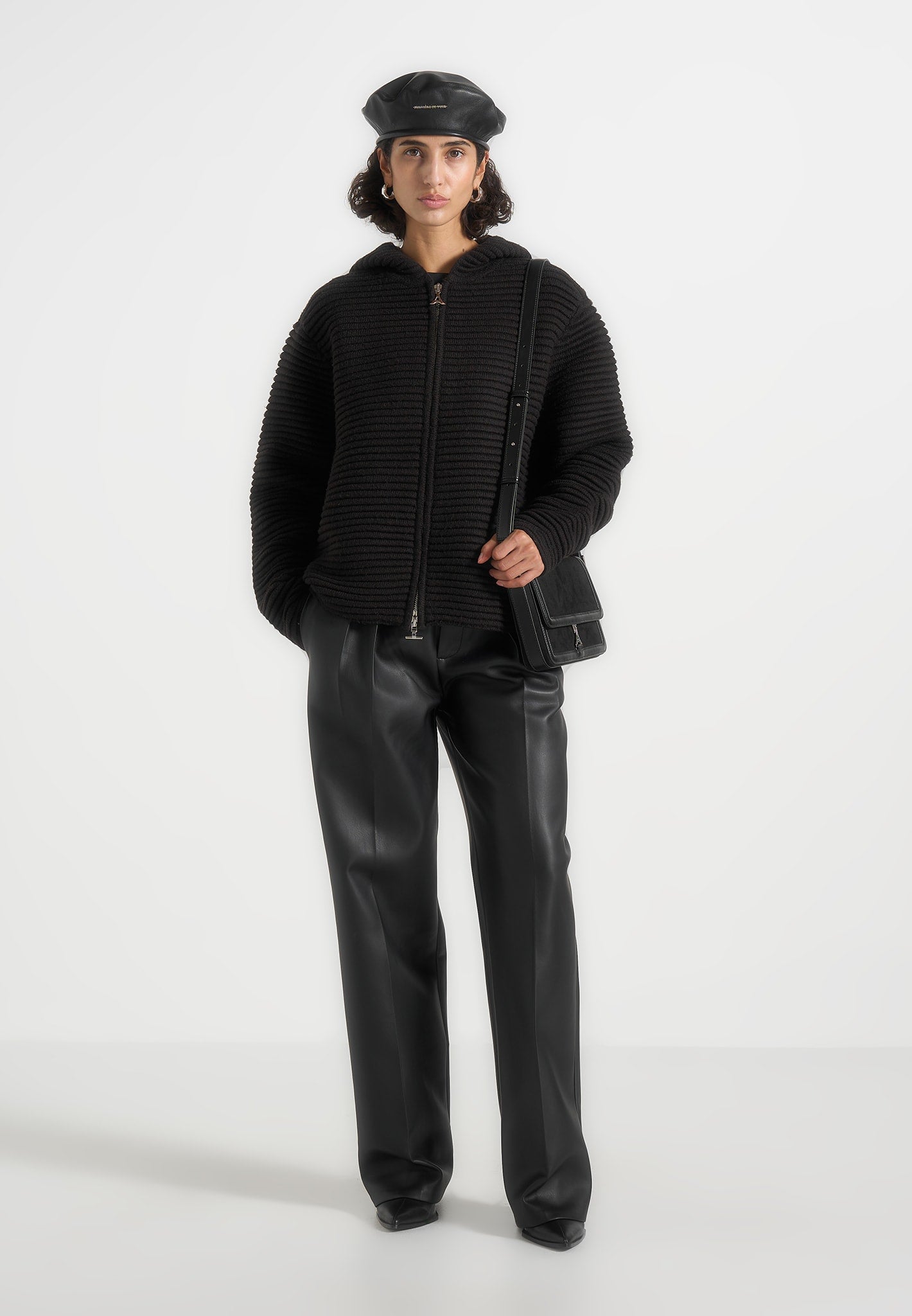 Eden - Unisex Ribbed Knit Zip Up Hoodie - Black