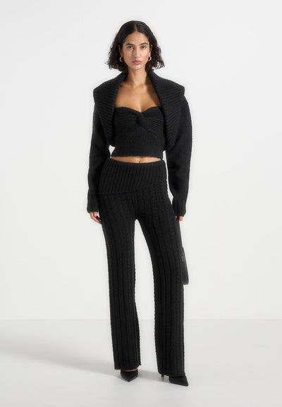 Elvy - Cable Knit Foldover Fit & Flare Bottoms - Black