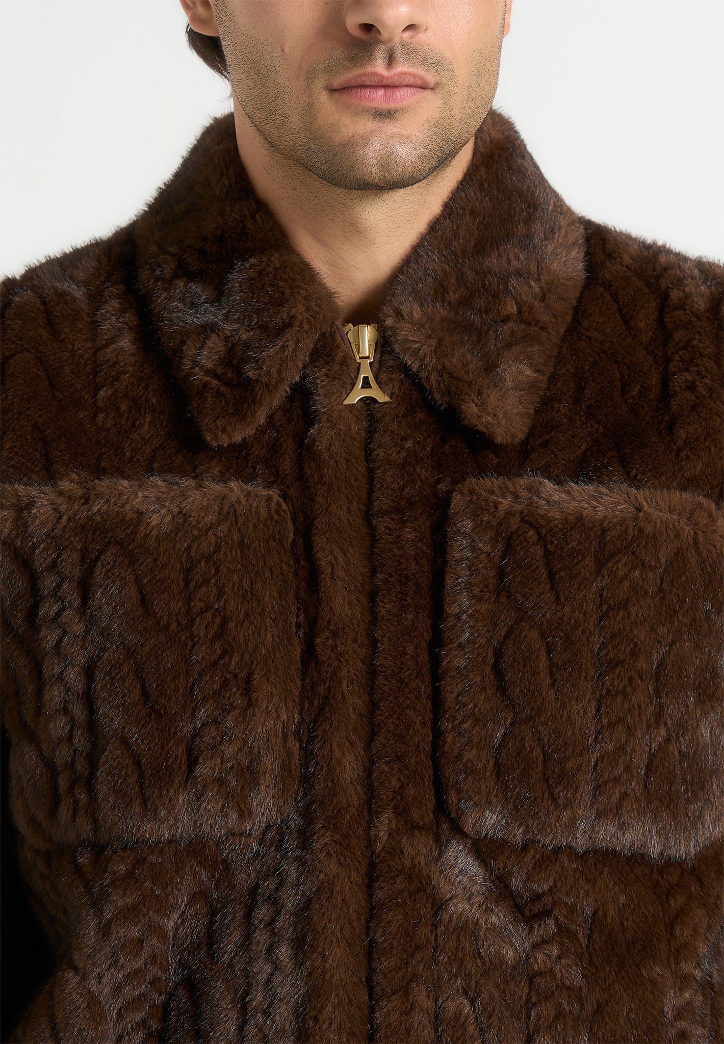 David - Plush Cable Embossed Jacket - Brown