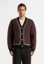 Elon - Wool Knit Contrast Cardigan - Brown