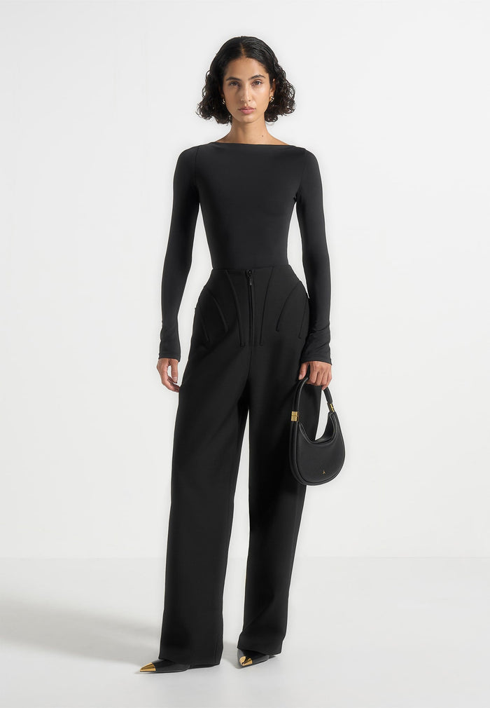 Réna - High Waisted Corset Sculptural Trousers - Black