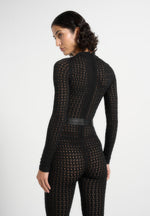 Tiana - Pointelle Knit Long Sleeve Jumpsuit with Belt - Black