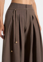 Flora - Box Pleat Wide Leg Belted Trousers - Brown